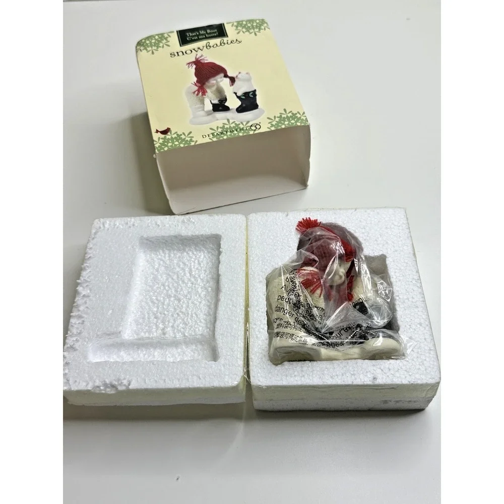 Dept 56 Snow Babies That's My Boot Cat Red White Ceramic Figure New open Box